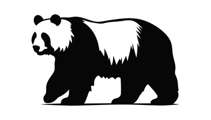 big cute panda silhouette logo in flat style isolated. Vector illustration