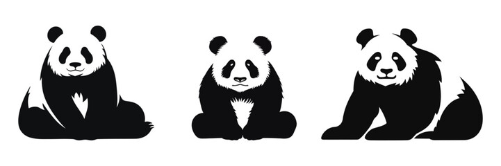 Set big cute panda silhouette logo in flat style isolated. Vector illustration © dariachekman