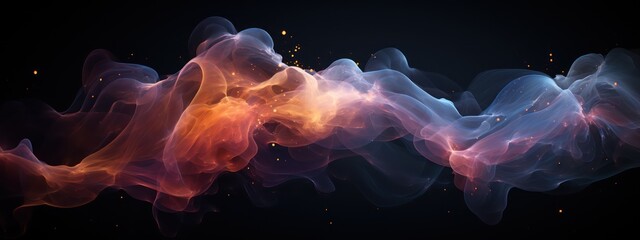 Obraz premium Image of wavy flying transparent fabric over black background. Design for wallpapers, backgrounds, banners, presentation