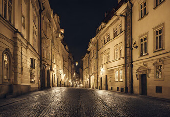 Fototapeta na wymiar Historic Streets of Prague by Night.