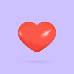 Heart icon. Flat, red, 3D heart on a purple background, heart icon. Vector icon