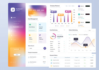 UI UX Infographic dashboard. UI design with graphs, charts and diagrams. Web interface template