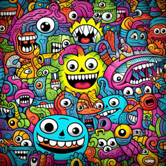 Fototapeta premium colorful monsters doodle art