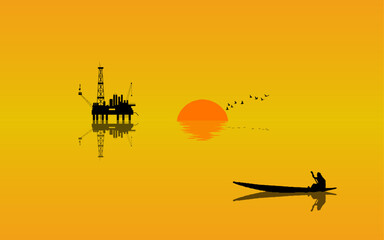 beautiful sunset oil plant river boat orange landscape