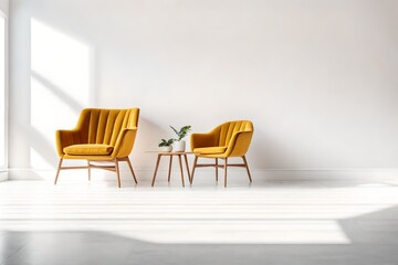 Fototapeta na wymiar Modern minimalist interior with an armchair on empty white color wall background