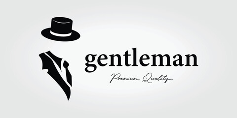 logo of man in formal suit with hat from side to side, retro vintage fashion style design icon illustration