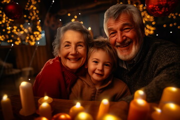 Obraz na płótnie Canvas Family celebrating Christmas enjoying dinner