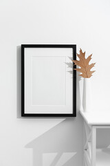Blank autumn picture frame mockup with copy space for art design presentation