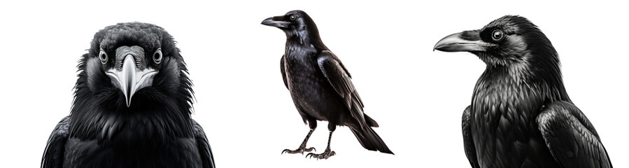 a black raven, isolated or white background - obrazy, fototapety, plakaty