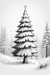 Drawing of a snowcapped christmas tree