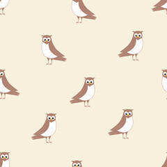 Seamless pattern of cute cartoon owl. Background wallpaper for kids with a funny forest birds.