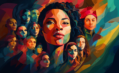 United in Diversity Inspiring Image of a Multicultural Group of People at Pop Art Style