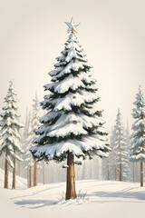 Illustration of a snowcapped christmas tree