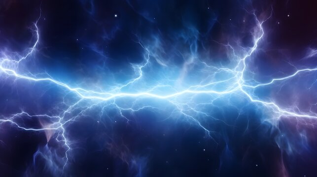 Blue lightning bolt, abstract plasma and energy background