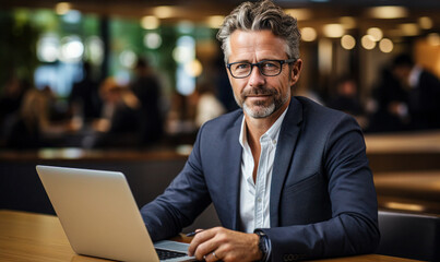 Confident Executive: Smiling Mid-Aged Businessman in Office
