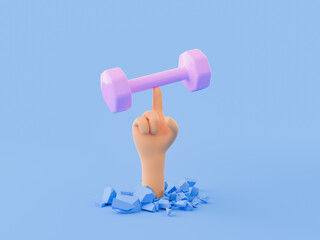 toon hand holding a dumbbell with his finger