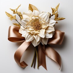 Flower With Gold Ribbon, Hd , On White Background 