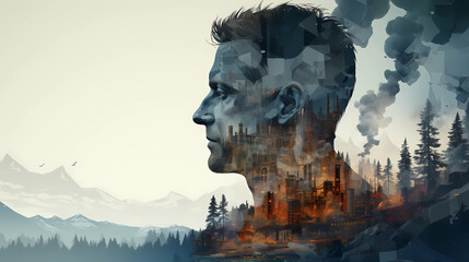 Men who think about environmental destruction and the problems of cities and factories. Generative AI.