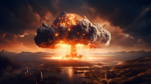 Explosion d'une bombe atomique sur une ville d&eacute;velopp&eacute;e