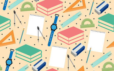  Educational book pencil watch scale eraser notebook Pattern design