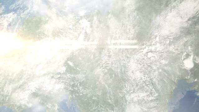 Zoom in from space and focus on Bohumin, Czech Republic. 3D Animation. Background for travel intro. Elements of this image furnished by NASA	