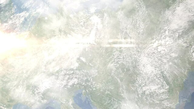 Zoom in from space and focus on Zdar nad Sazavou, Czech Republic. 3D Animation. Background for travel intro. Elements of this image furnished by NASA	