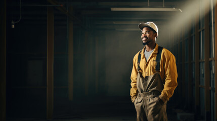 Portrait of Dedication: African American Worker on the Construction Site.