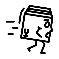 run cardboard box character line icon vector. run cardboard box character sign. isolated contour symbol black illustration