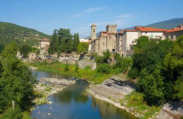 Fototapeta na wymiar cityscape of Capolona at Arno River in the Casentino area of Tuscany, Italy