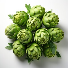 Fototapeta premium High Angle View Artichokes , Hd , On White Background 