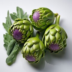 Fototapeta premium High Angle View Artichokes , Hd , On White Background 