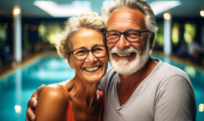 Active Seniors: Smiling Couple at the Pool