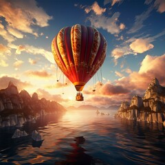 hot air balloon at sunrise