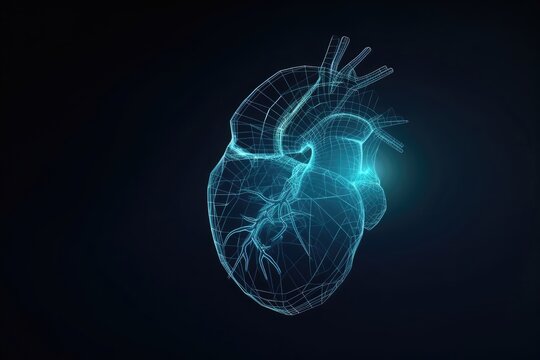 Abstract heart wireframe blue concept Background images of science, medicine, body, anatomy, 3D illustrations.