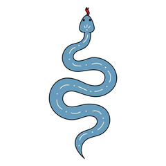Obraz premium Cute doodle illustration in flat style, blue poisonous snake isolated on white background. Witch's pet, witchcraft.