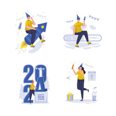 Happy new year 2024 party celebration illustration set
