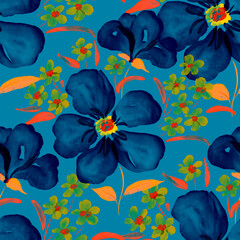 Watercolor seamless pattern with spring floral bouquets. Vintage botanical illustration. Elegant decoration for any kind of a design. Fashion print with colorful abstract flowers. Watercolor texture.	