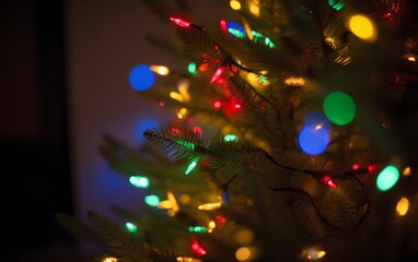 New Year, Christmas garland close-up. bokeh