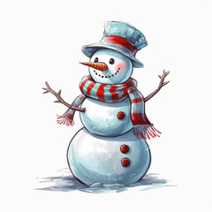 Whimsical Christmas Snowman Artwork Isolated on White Background