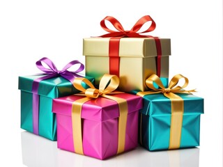 white gift with red ribbon on white