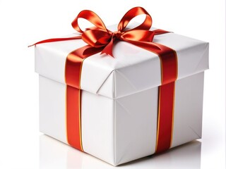 Obraz premium white gift with red ribbon on white