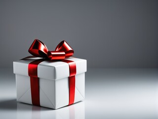 white gift with red ribbon on white