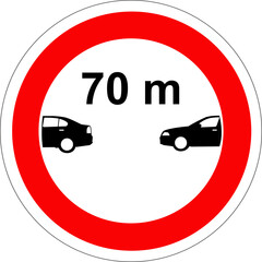 Panneau routier: Interdiction de circuler sans respecter l'intervalle indiqué	