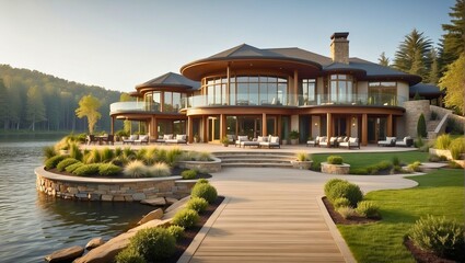 Fototapeta na wymiar Luxury Lakefront Family Home with Panoramic Views