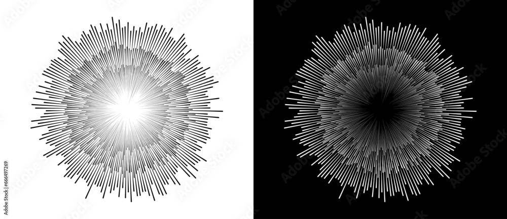 Leinwandbilder abstract background with burning lines in cicrle. design element or icon. black shape on a white bac