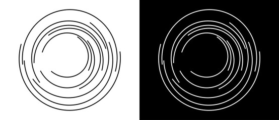 Abstract background with lines in circle. Art design spiral as logo or icon. A black figure on a white background and an equally white figure on the black side.