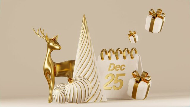 Abstract Christmas animation with Christmas tree, decorations, deer