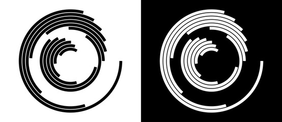 Abstract background with lines in circle. Art design spiral as logo or icon. A black figure on a white background and an equally white figure on the black side. - obrazy, fototapety, plakaty