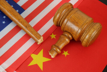 Trade tension or trade war between USA and China, financial concept. Economy conflict, US tariffs...