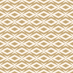 Vector geometric seamless pattern with golden rhombuses, diamonds, mosaic tiles. Simple gold and white ornament. Abstract vintage background texture. Stylish repeated design for decor, print, textile